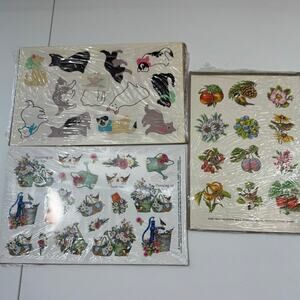 Lot of 3 (12 sheets) Vintage 1980s Stickers Cats Flowers Birds Current